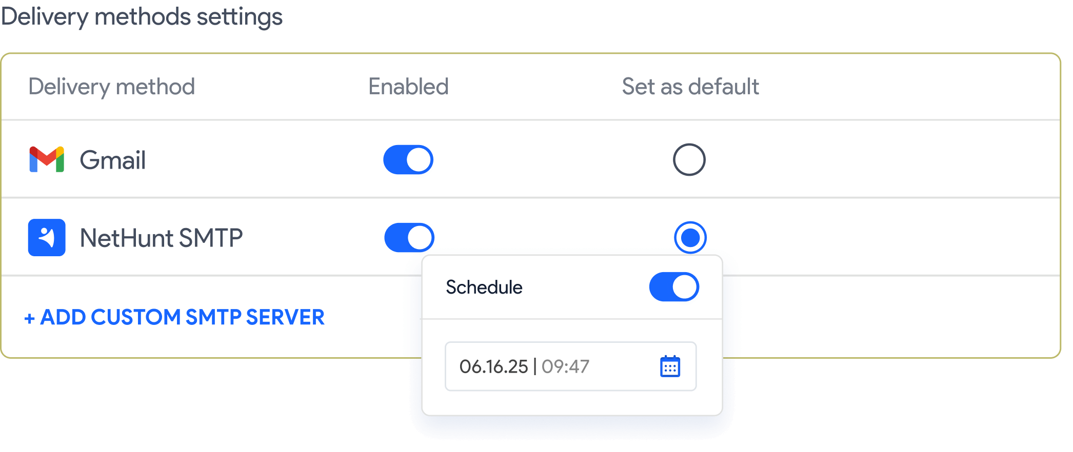 Send via Gmail or SMTP
