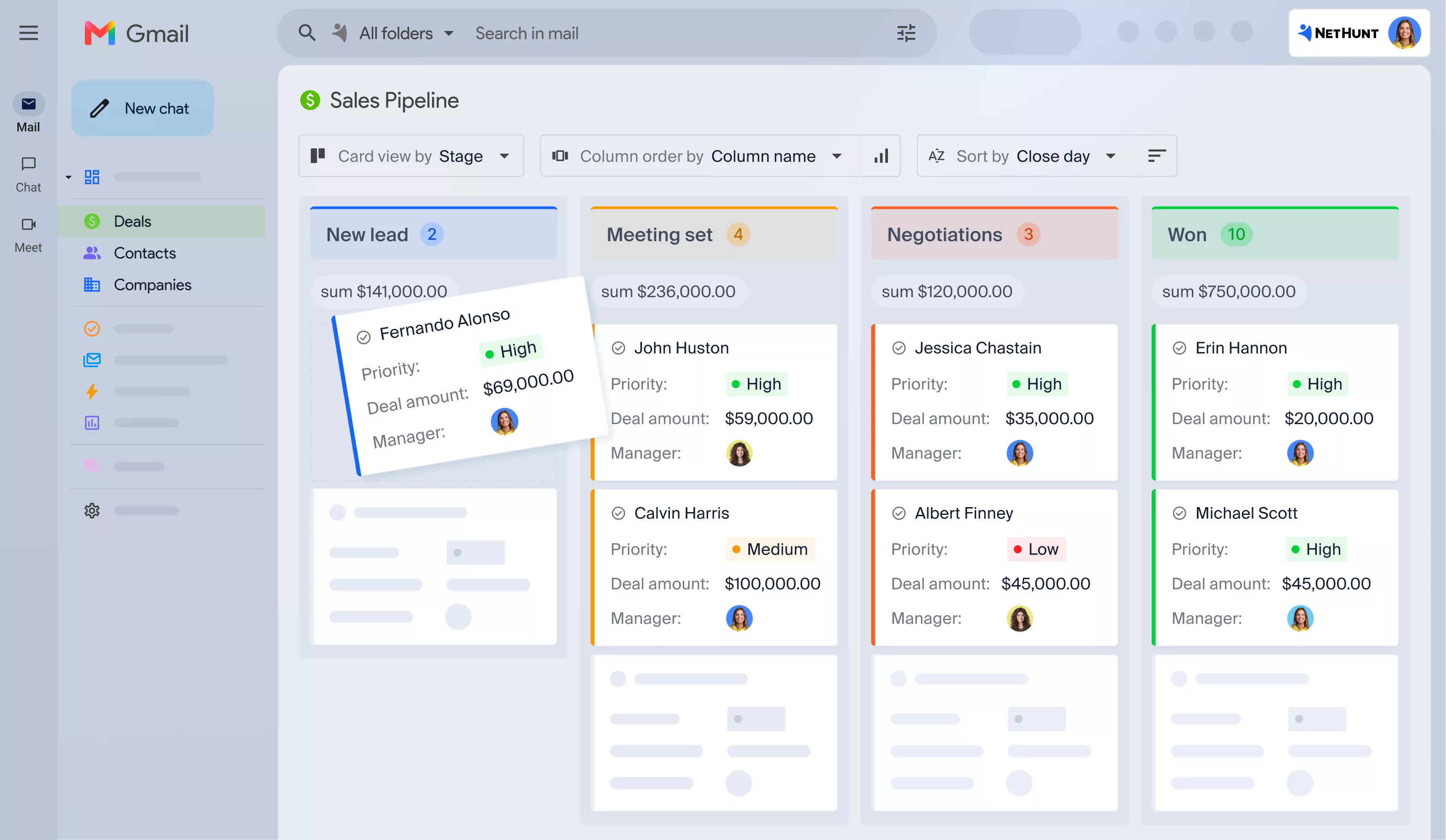 screen NetHunt CRM