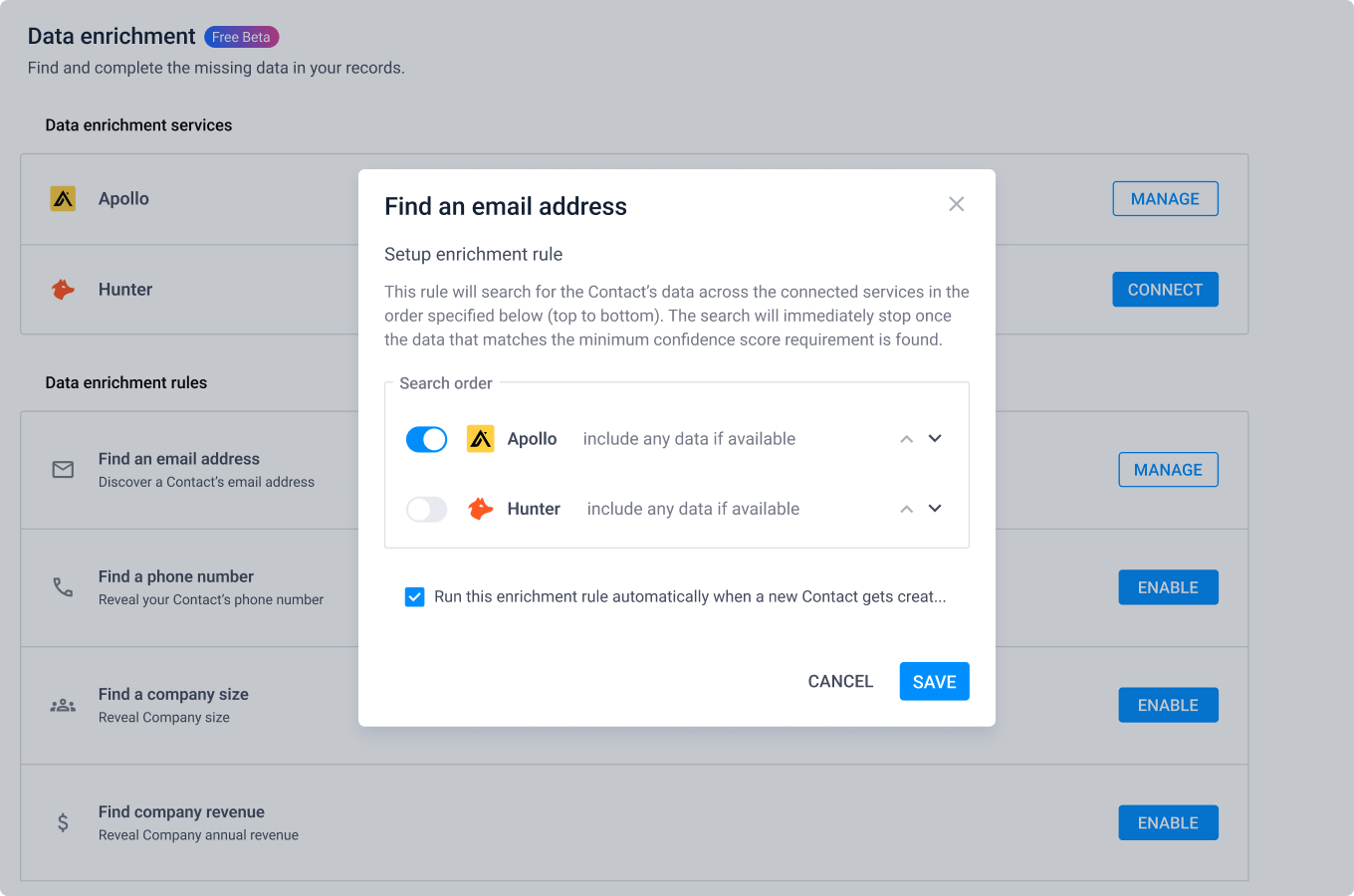 NetHunt CRM integration with Apollo screen 3