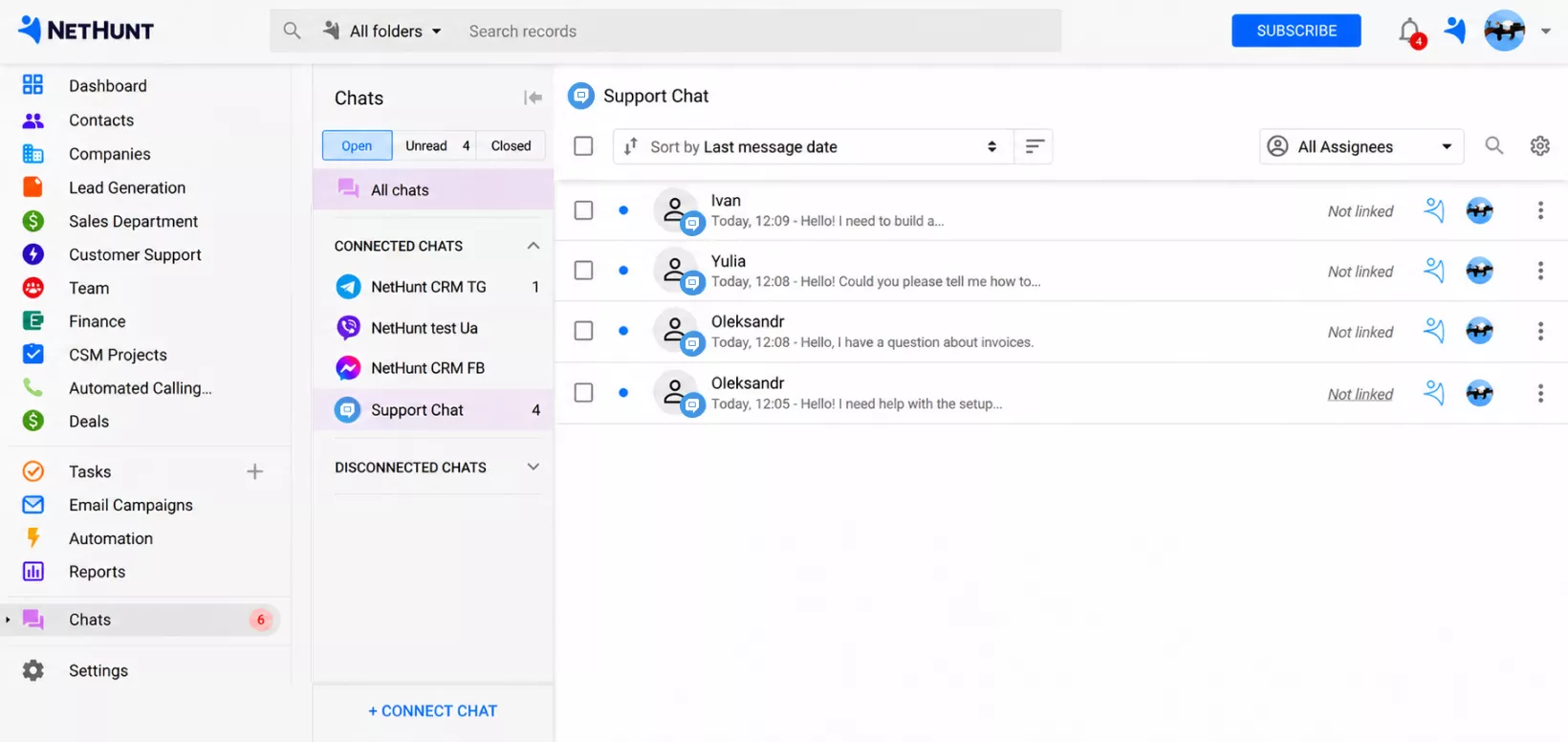 NetHunt CRM integration with HelpCrunch screen 2