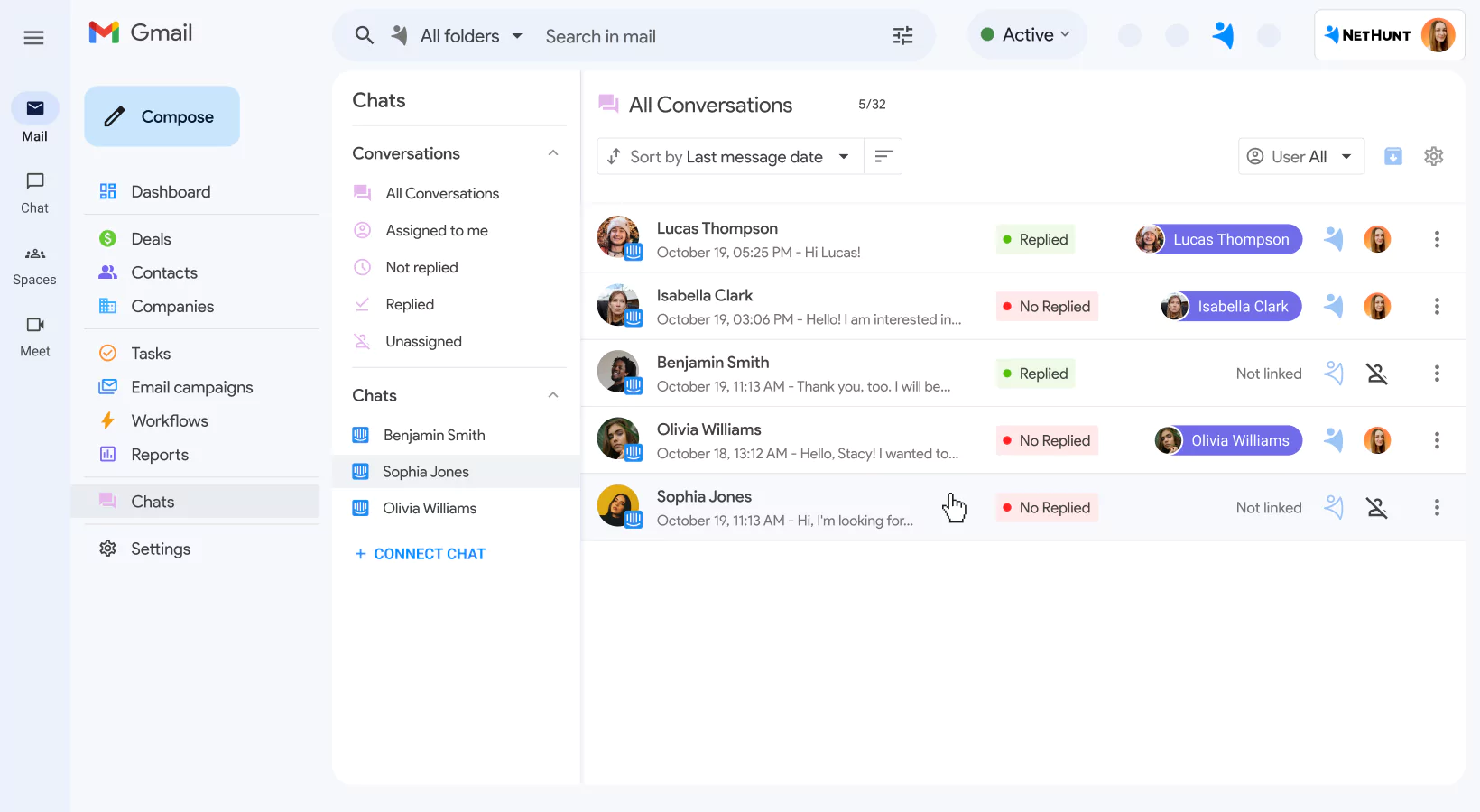 NetHunt CRM integration with Intercom screen 1