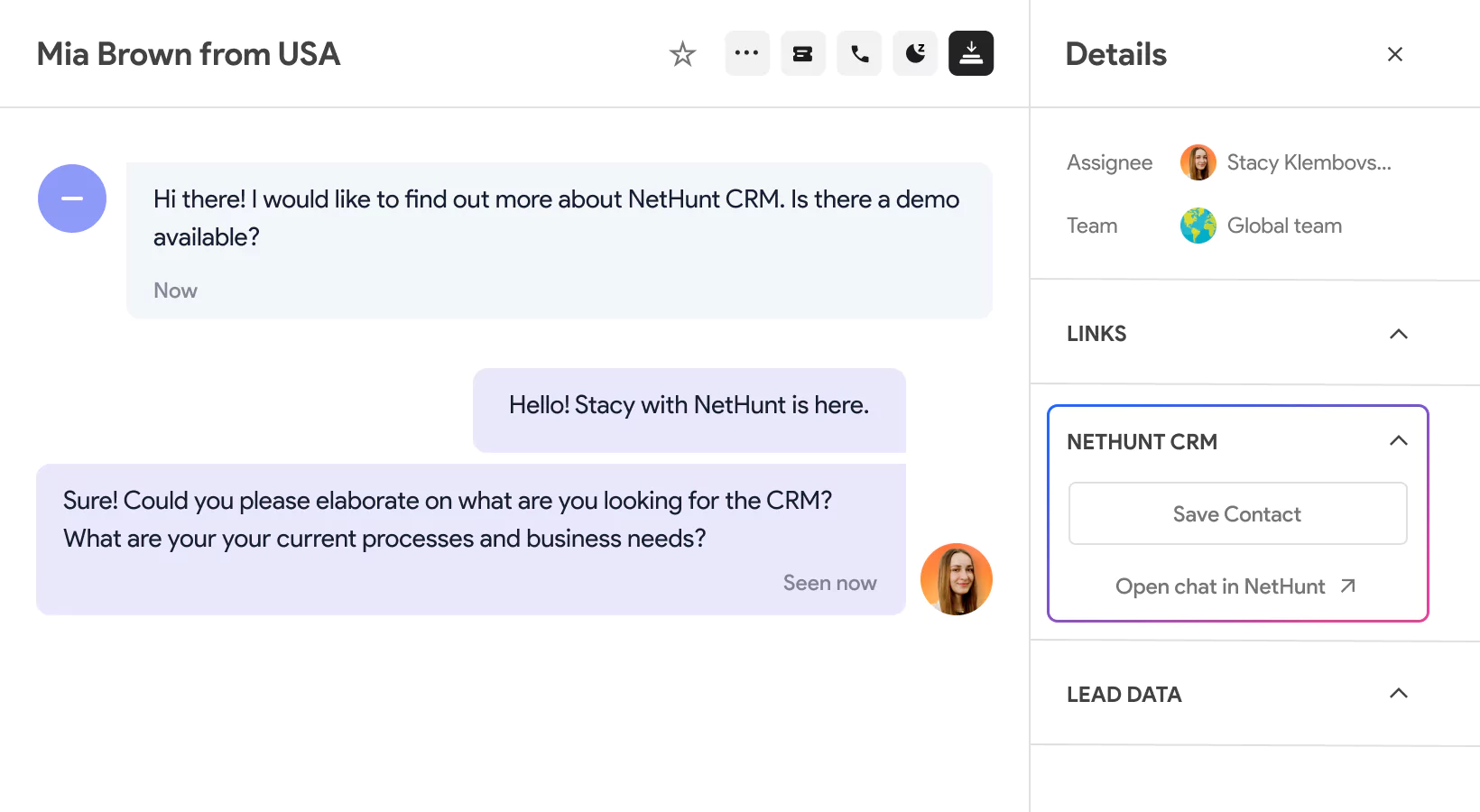 NetHunt CRM integration with Intercom screen 2