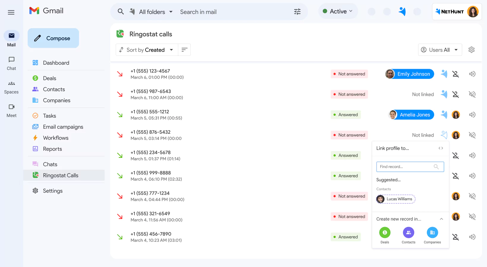 NetHunt CRM integration with Ringostat screen 2