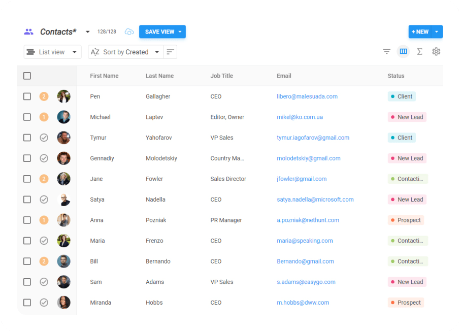 screen of Google Contacts